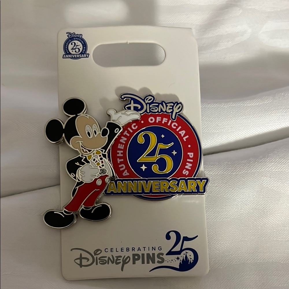 Disney 25th Anniversary Mickey Mouse Red Blue Gold Enamel Pin